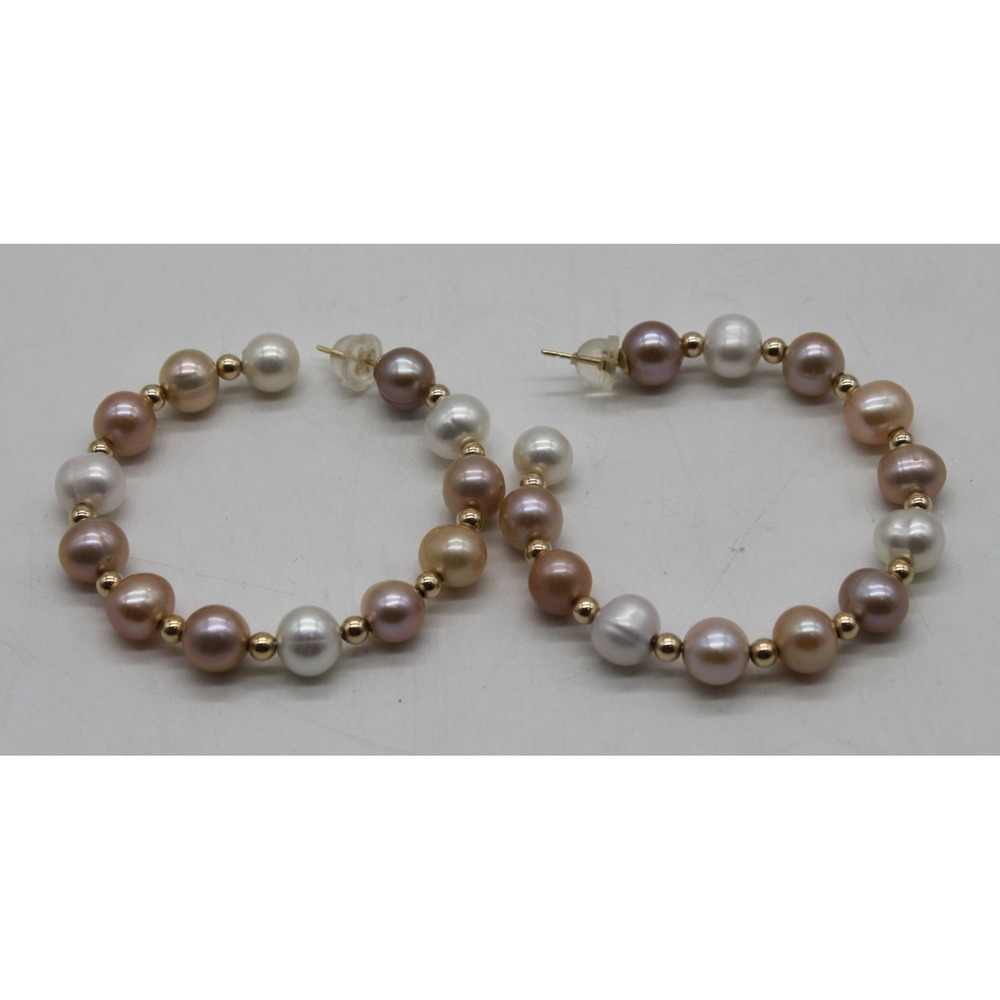 JTV Coquette Multi-Color Cultured Freshwater Pearl 14K Yellow Gold Hoop Earrings